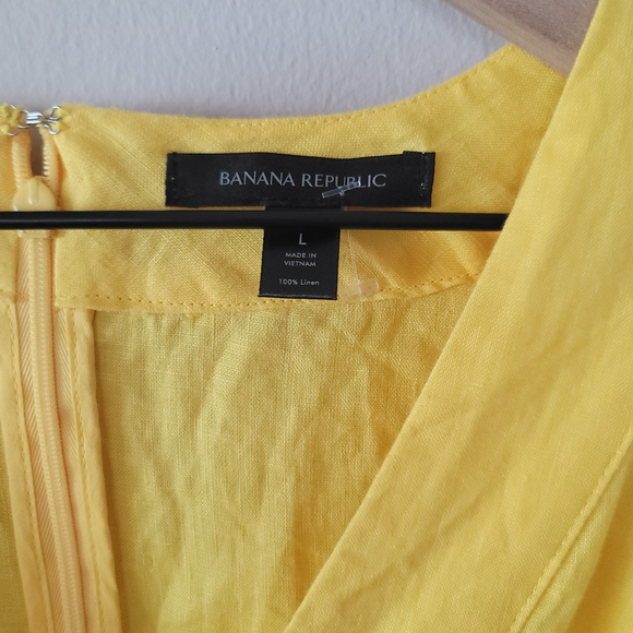 Banana Republic Sunny Yellow 100% Linen Dress Sz L Cotton Lining - Picture 3 of 11